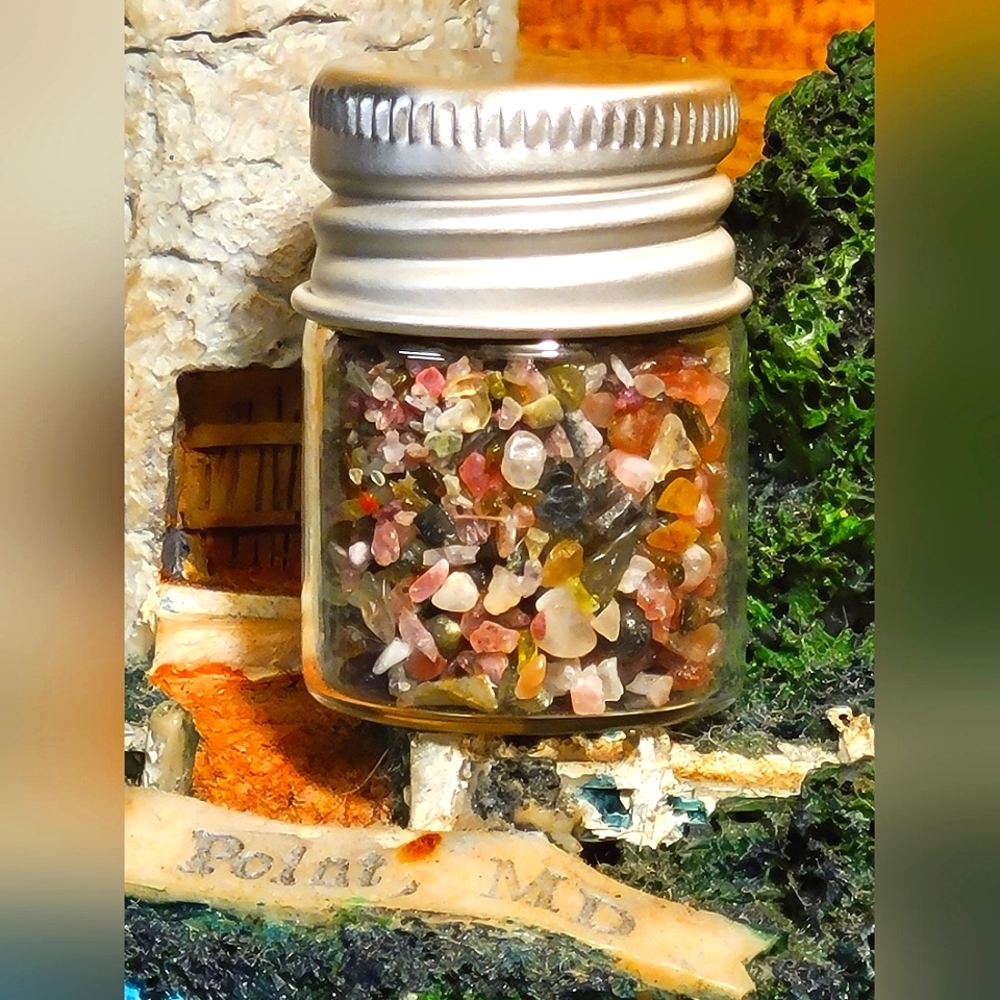 Glass JAR Filled With Watermelon Tourmaline Chips (1.5") Specimen Display Jar